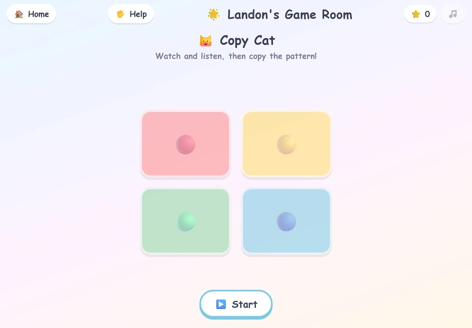 The Game Room menu: twelve game tiles, from Math Bubbles to Trace It.